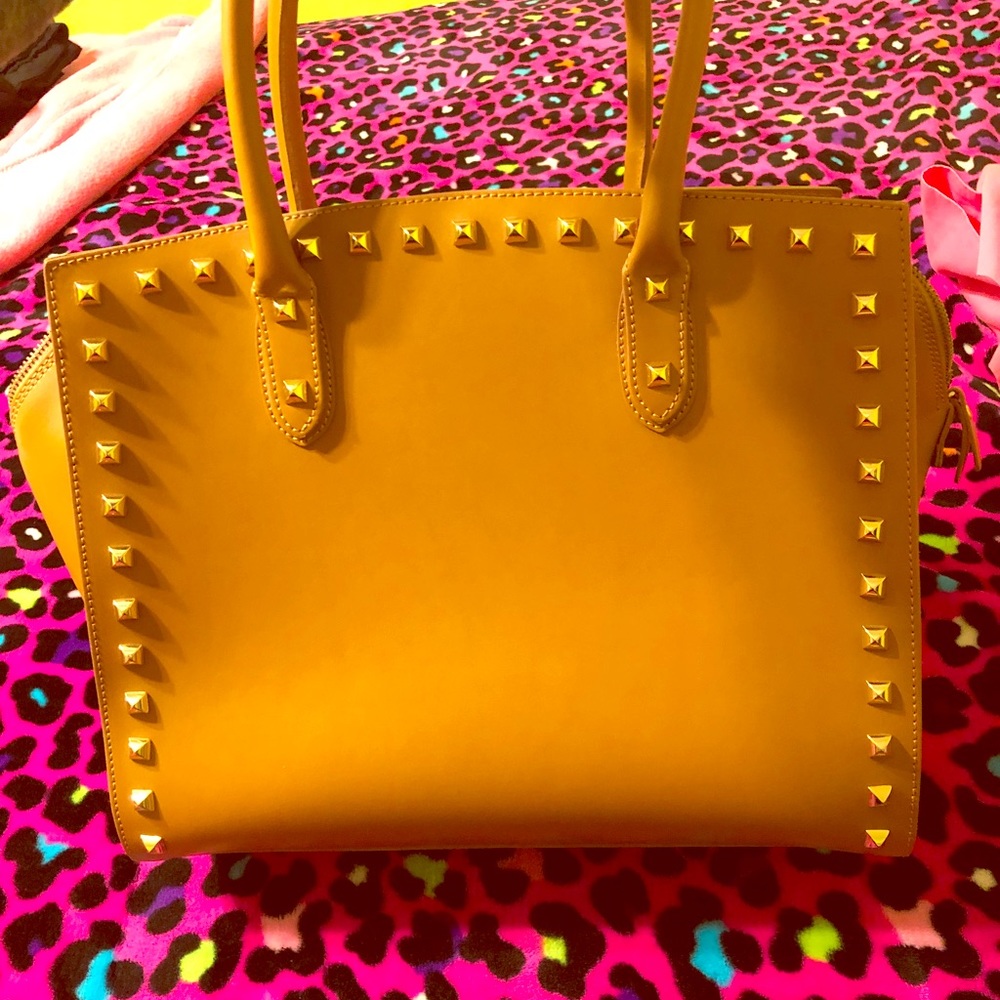 Brand new Camel leather gold studded tote/handbag